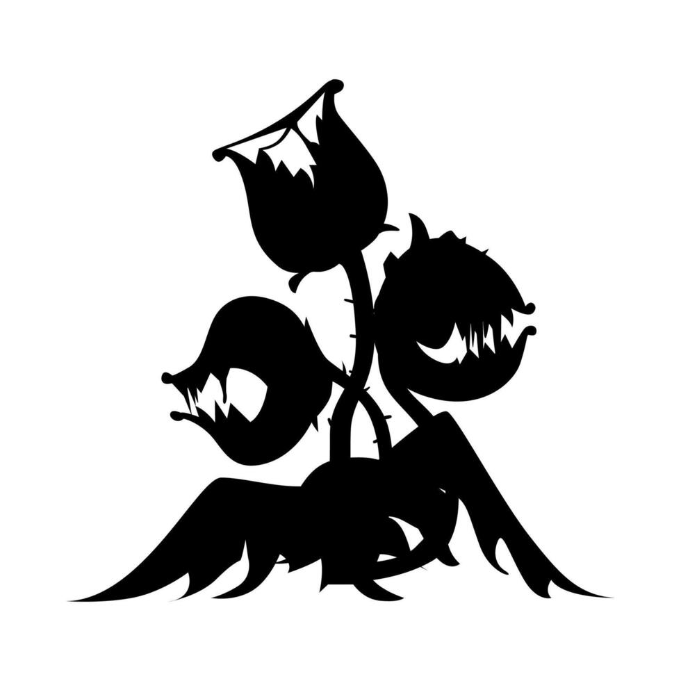 Scary Venus flytrap plant black silhouette illustration isolated on white. vector