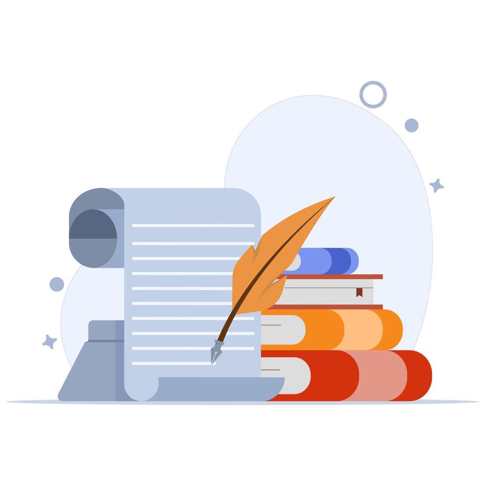 Quill Writing Concept On Object Icon. Isolated Premium Paper Education. a quill pen in an educational scene with writing. Writer sign, theater icon. Icon elements. flat illustration. vector