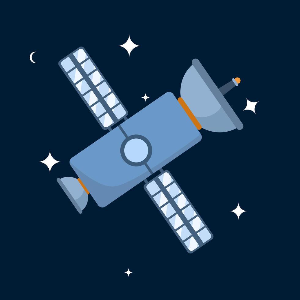 Satellite Concept in Space. space objects, satellites circling the earth, asteroid technology. natural science, space science, communication satellite abstract metaphor. Science Technology Icon. vector