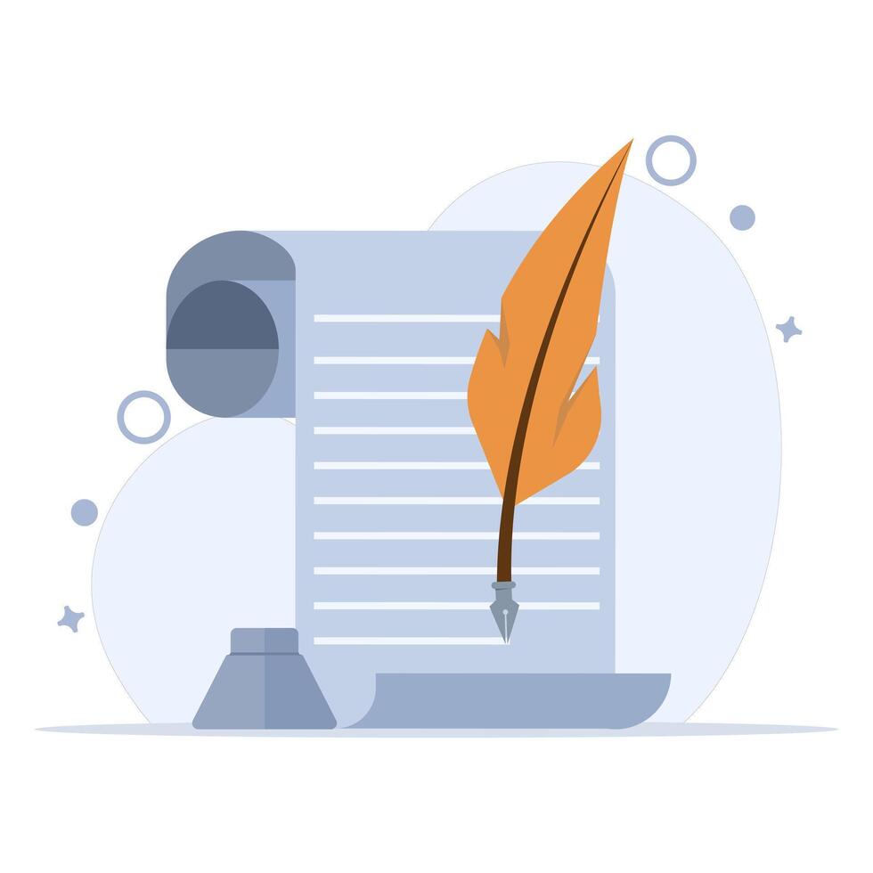 Quill Writing Concept On Object Icon. Isolated Premium Paper Education. a quill pen in an educational scene with writing. Writer sign, theater icon. Icon elements. flat illustration. vector