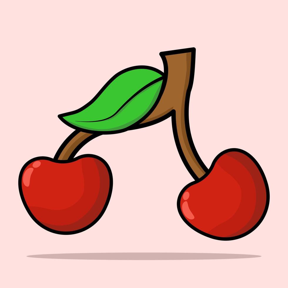 Cherry Fruit Concept, sweet food concept, Delicious Healthy Organic Food Concept Flat Food Table, Fresh fruit illustration, Cute cute cherry fruit character, Flat Cartoon on background. vector