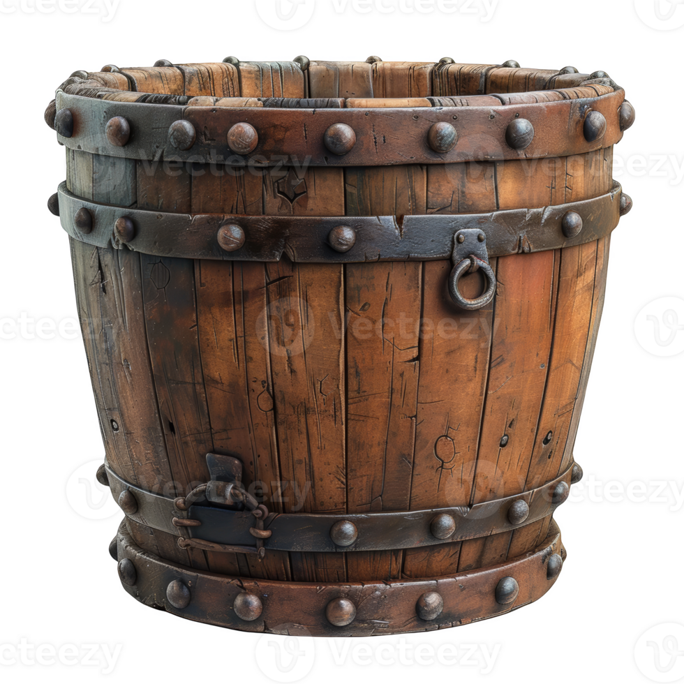 Old wooden bucket on transparent background png