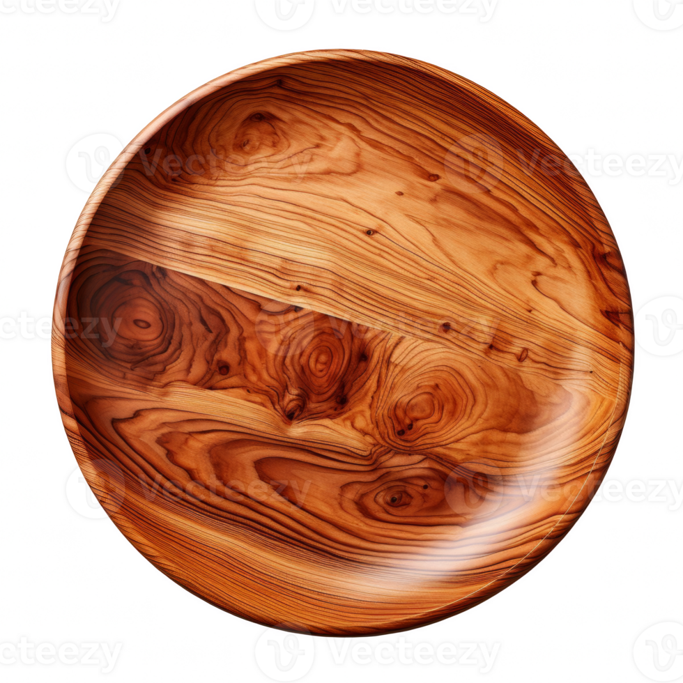 Top view round wood plate on transparent background png