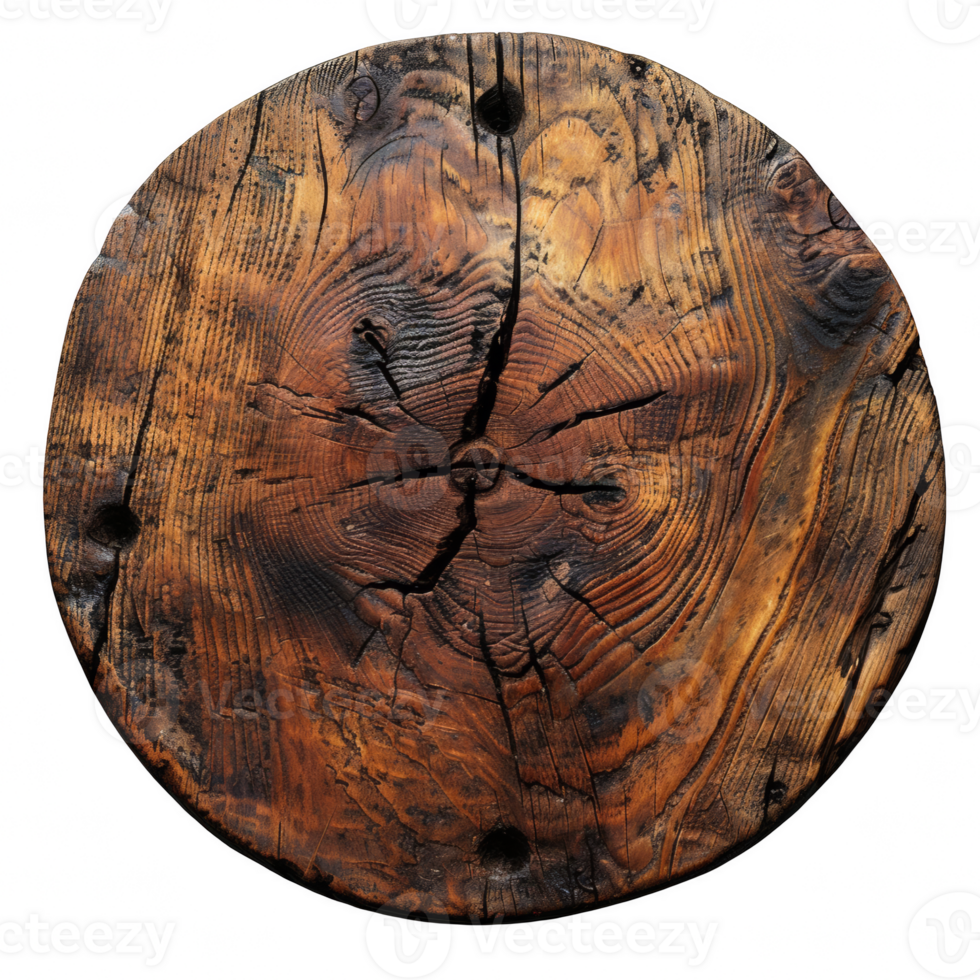 Wooden empty board, round wood board on transparent background png