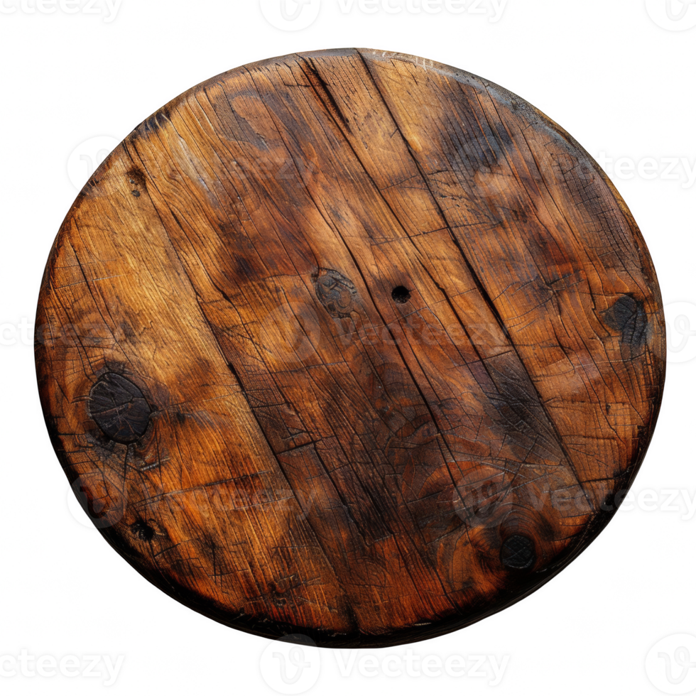 Wooden empty board, round wood board on transparent background png