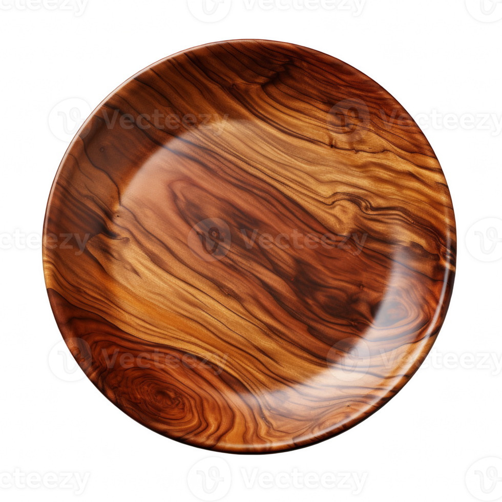 Top view round wood plate on transparent background png