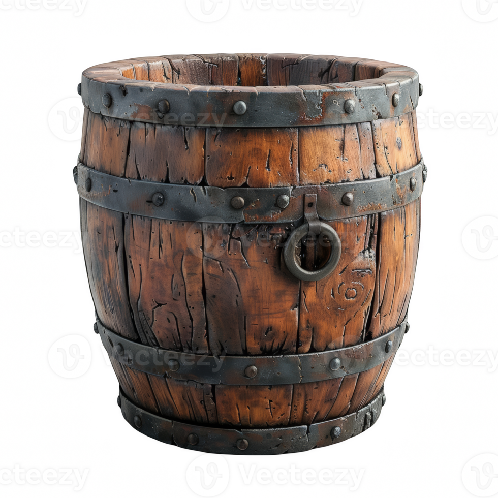 Old wooden bucket on transparent background png
