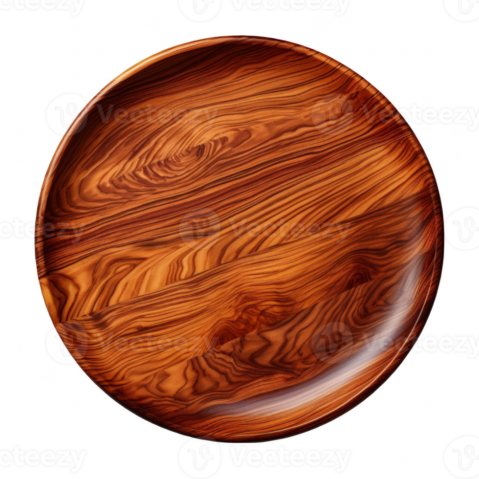 Top view round wood plate on transparent background png