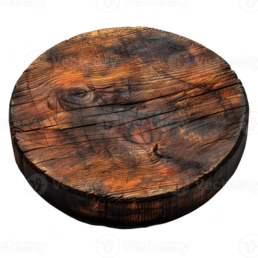 Wooden empty board, round wood board on transparent background png