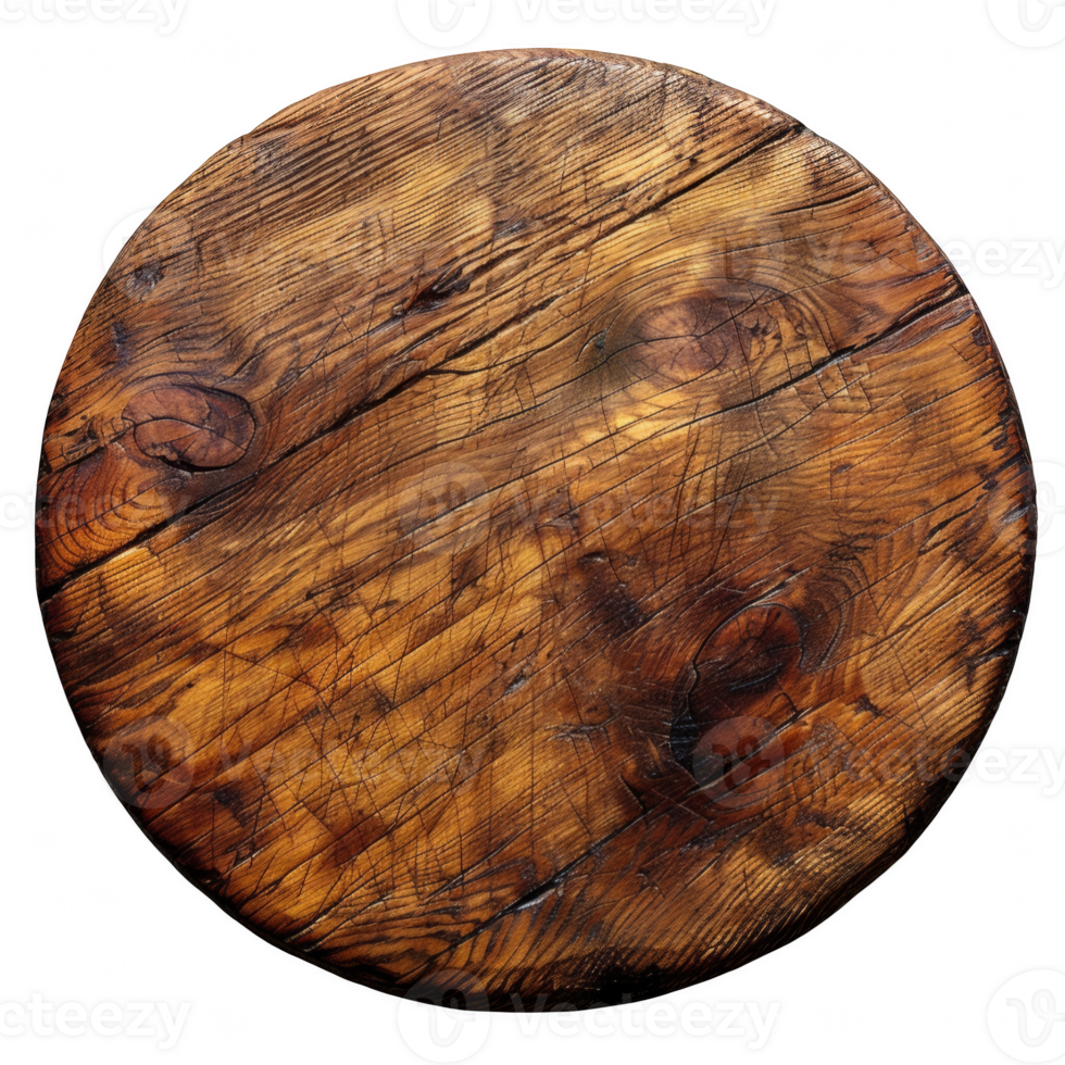 Wooden empty board, round wood board on transparent background png