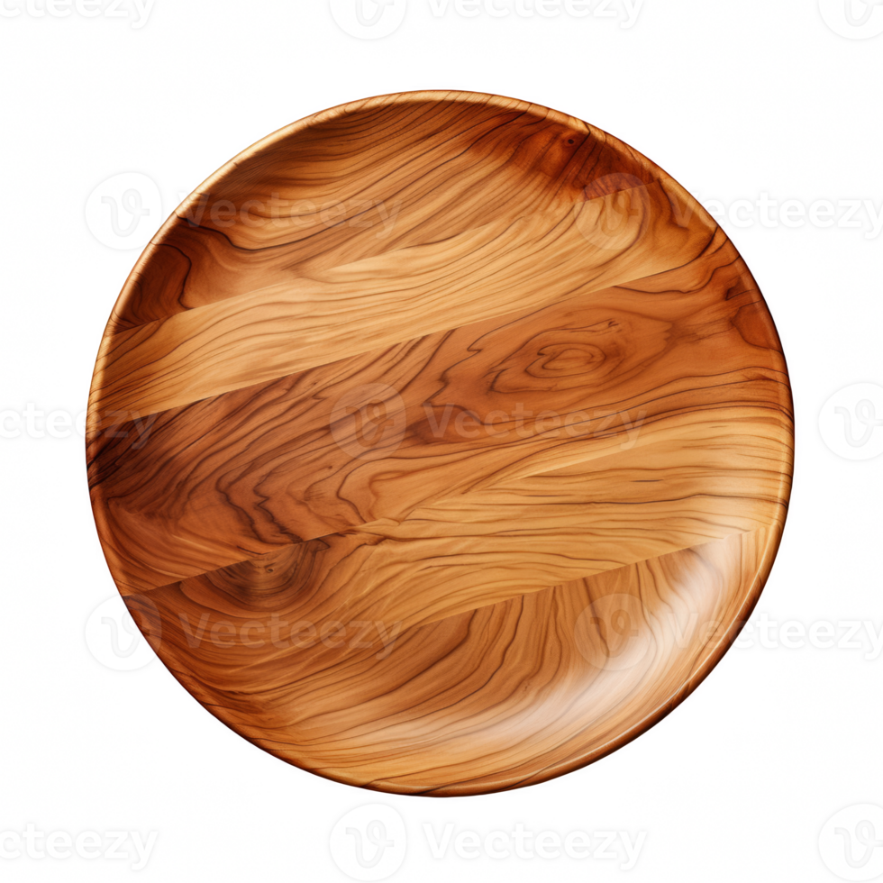Top view round wood plate on transparent background png