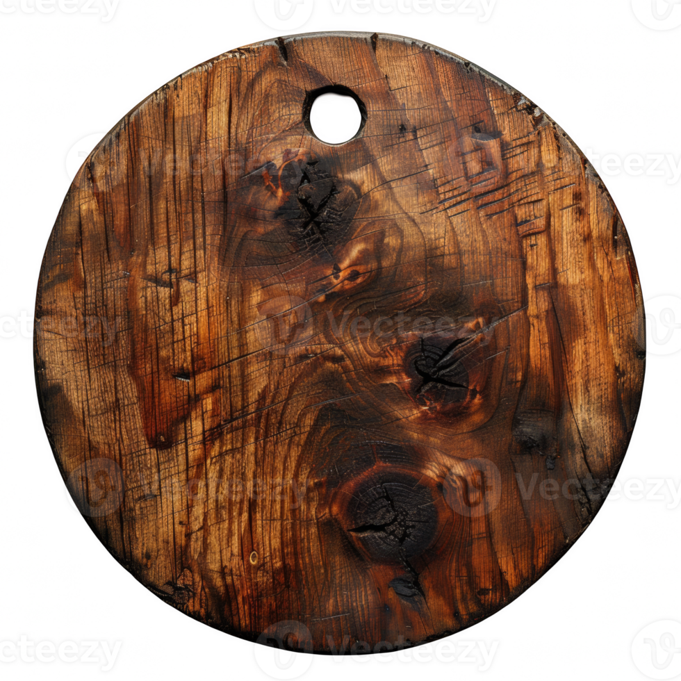 Wooden empty board, round wood board on transparent background png