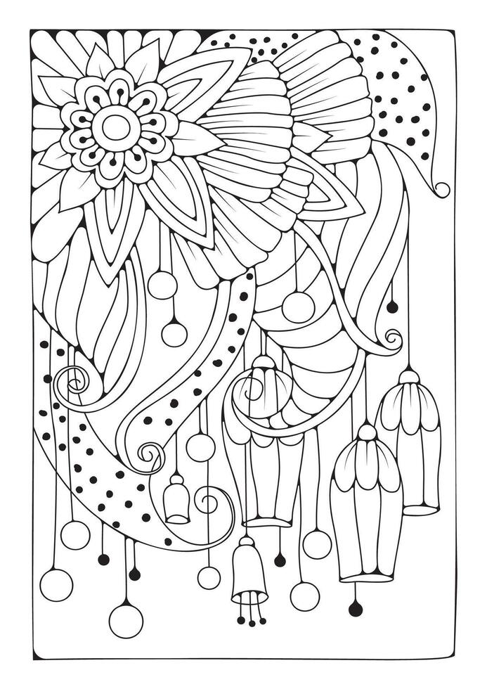 Art therapy background for coloring. Black and white illustration. Flower coloring page. vector