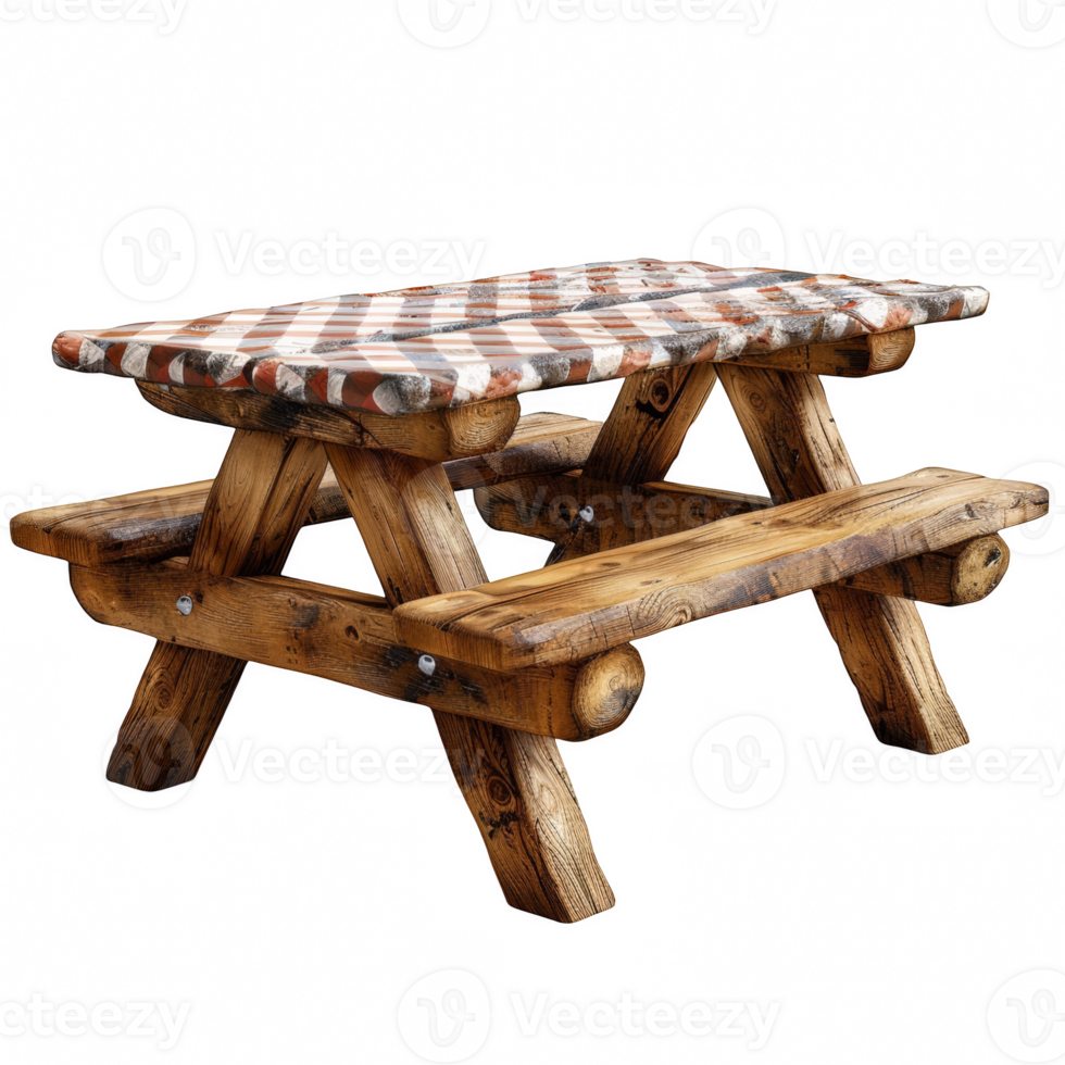 Wooden picnic table on transparent background png