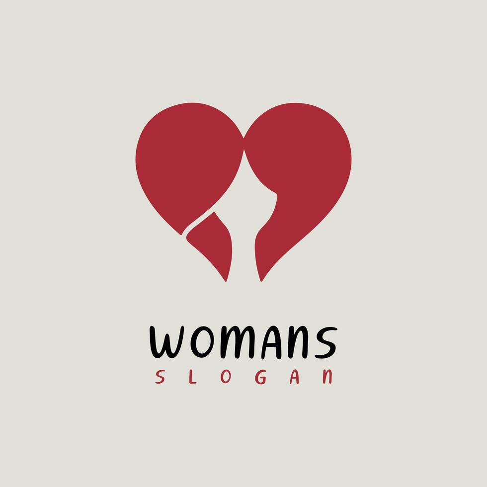 Women Heart Logo, Beauty woman's face colorful heart love logo vector