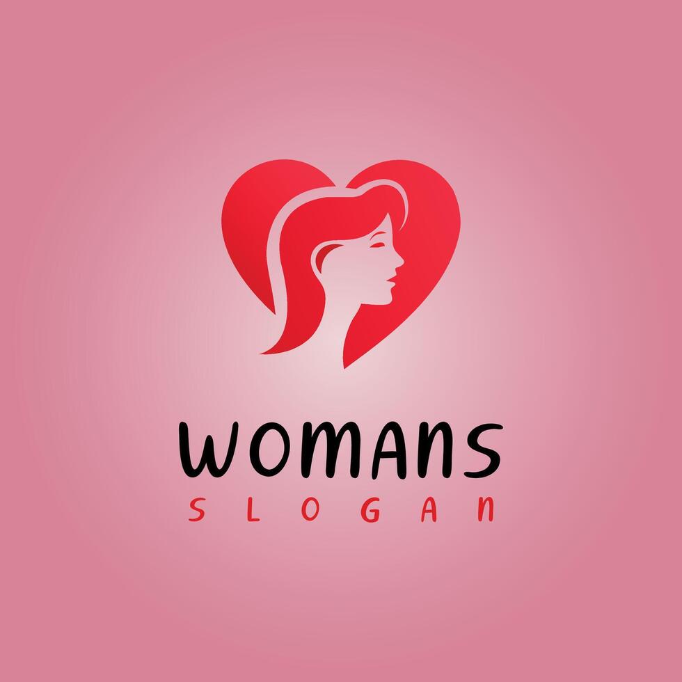 Women Heart Logo, Beauty woman's face colorful heart love logo vector