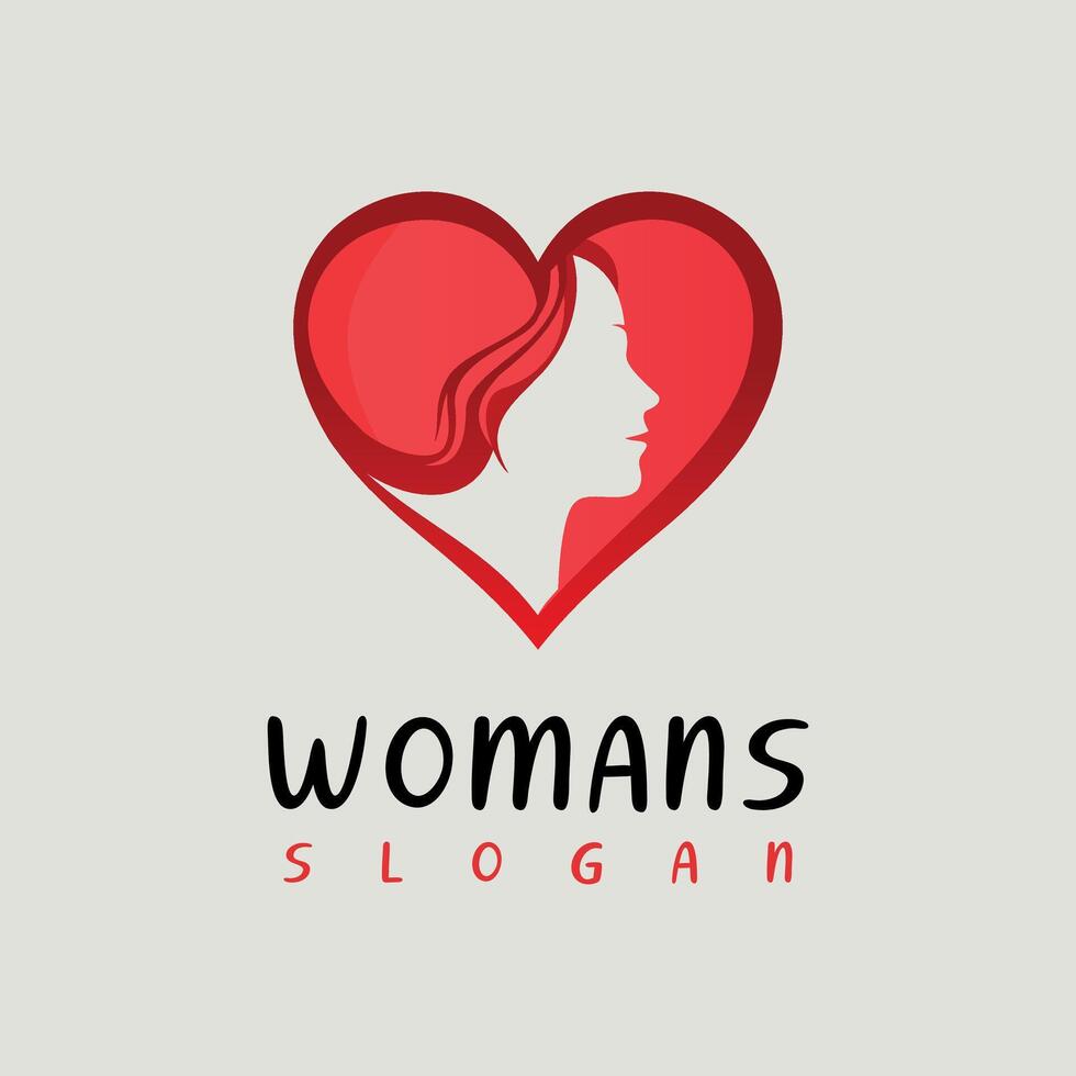 Women Heart Logo, Beauty woman's face colorful heart love logo vector