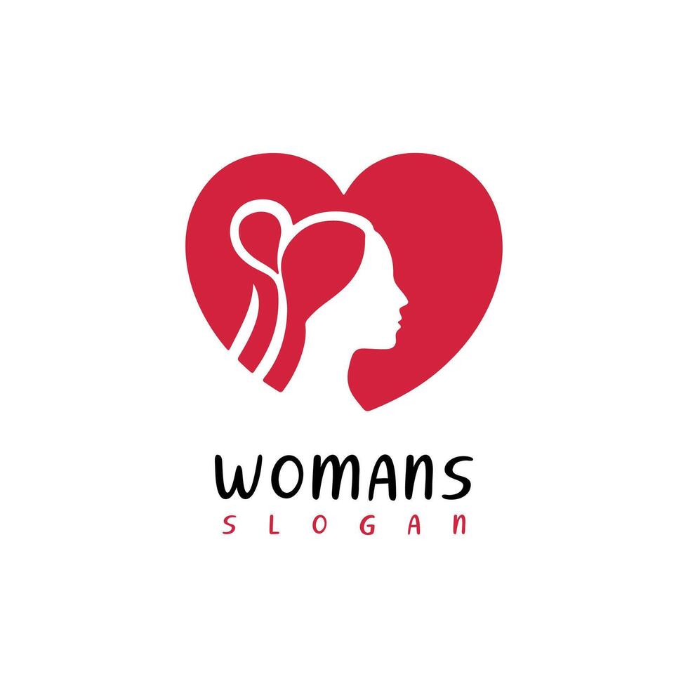 Women Heart Logo, Beauty woman's face colorful heart love logo vector
