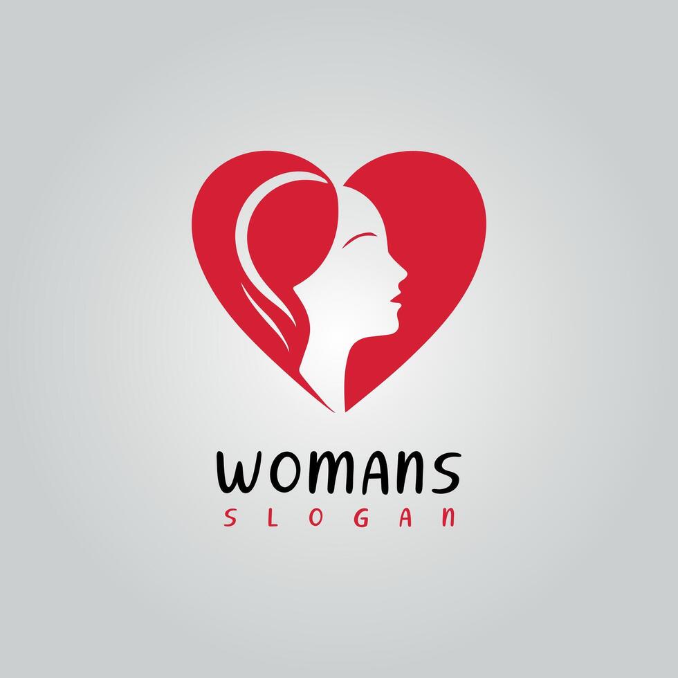 Women Heart Logo, Beauty woman's face colorful heart love logo vector