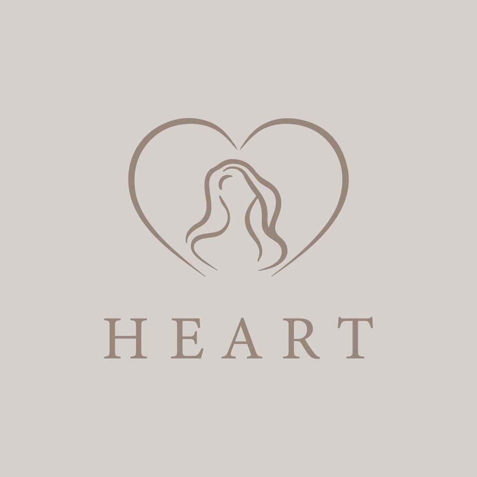 Women Heart Logo, Beauty woman's face colorful heart love logo vector