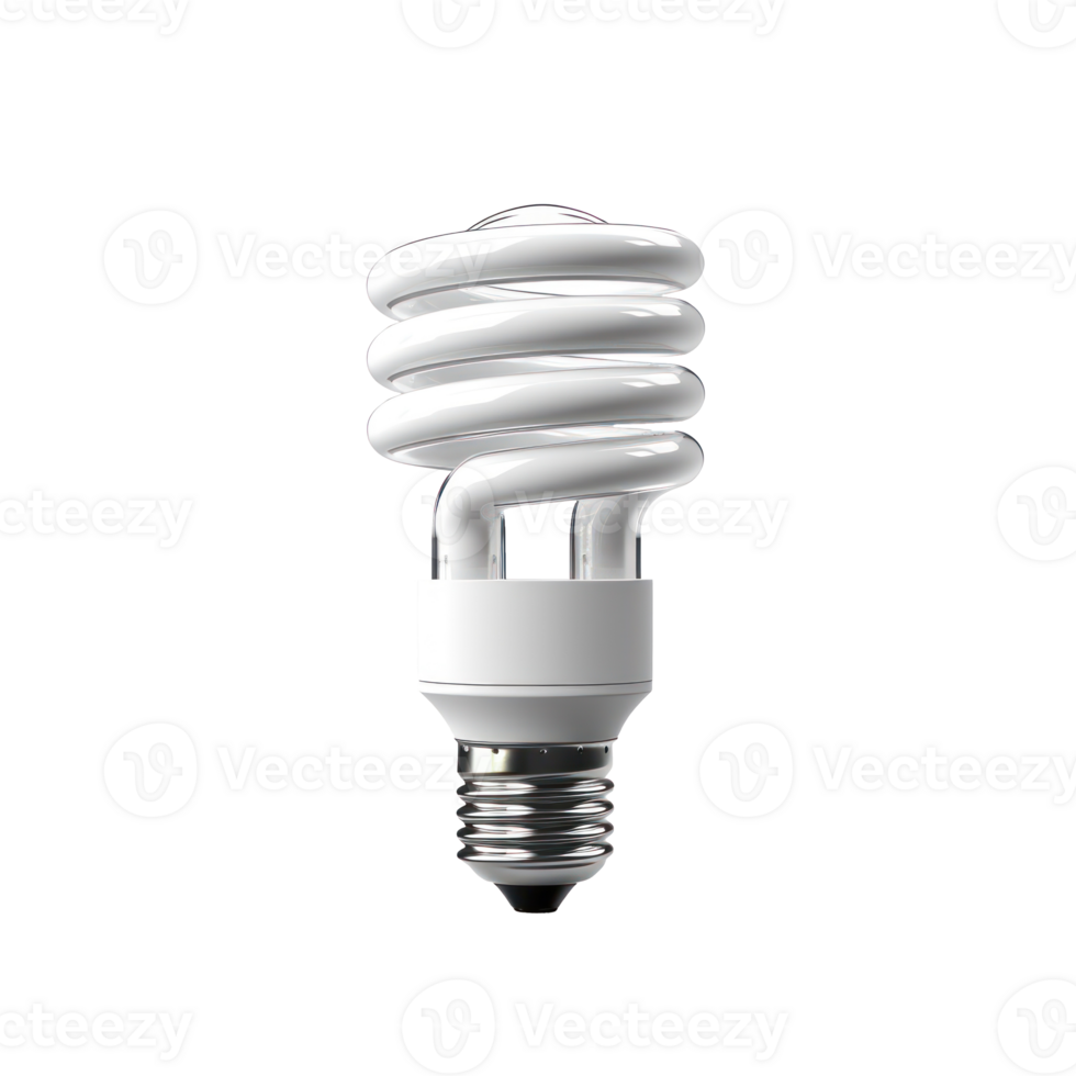 Fluorescent Energy Saving Light Bulb with Spiral Design on Isolated Background. png