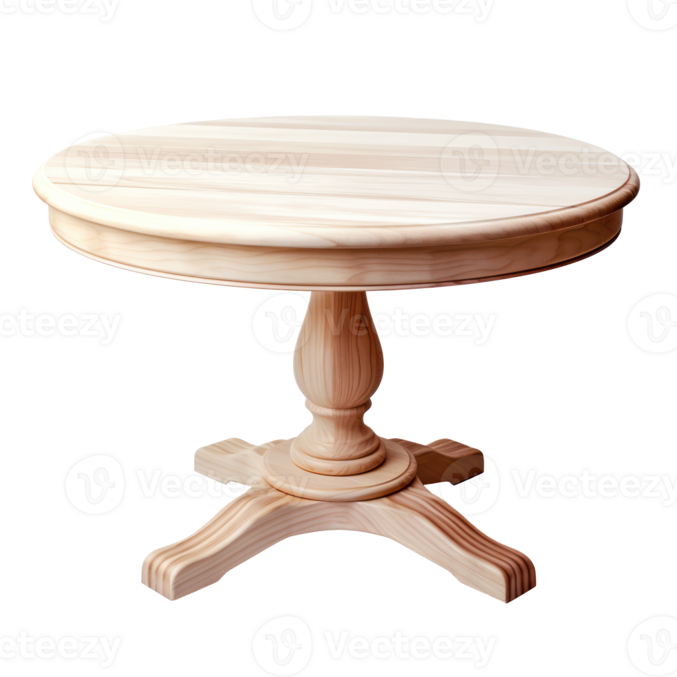 Round Wooden Table On Isolated Background. Classic Wood Table. png