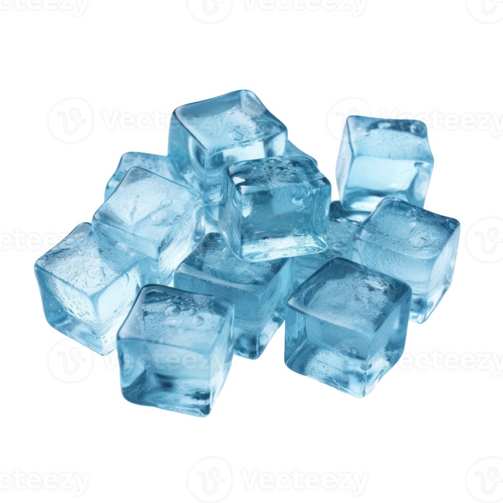 Heap of Blue Ice Cubes on Isolated Background. png
