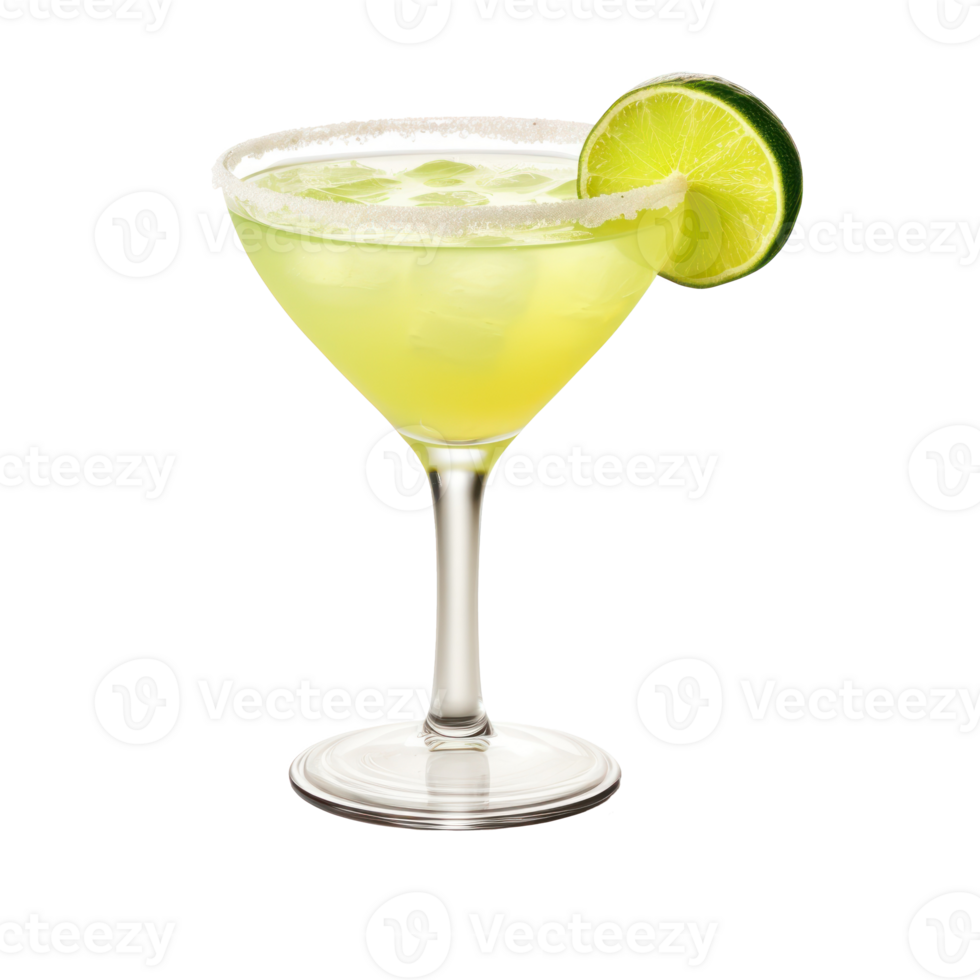 Classic Margarita Cocktail With Fresh Lime And Salted Rim In Glass On Classic Margarita Cocktail With Fresh Lime And Salted Rim In Glass On