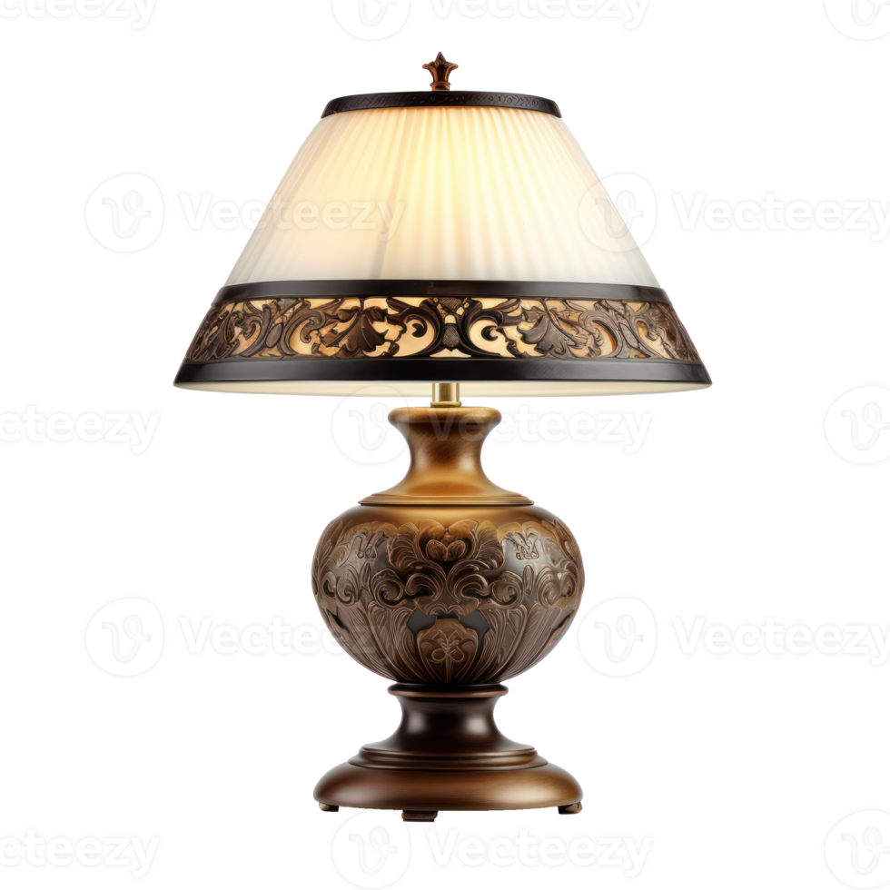 Ornate Vintage Table Lamp with Decorative Shade on Isolated Background. png