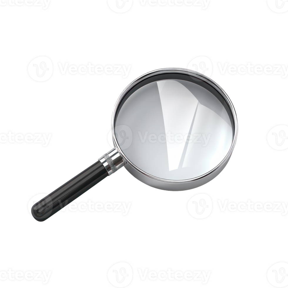 Magnifying Glass with Black Handle On Isolated Background. Exploration, Science, Research Concept. png