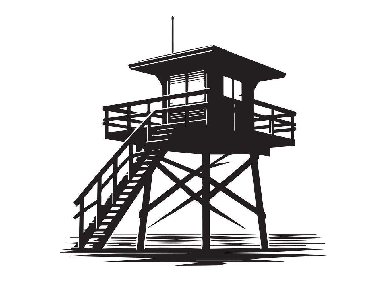 silhouette of a lifeguard tower in black on a white background. vector