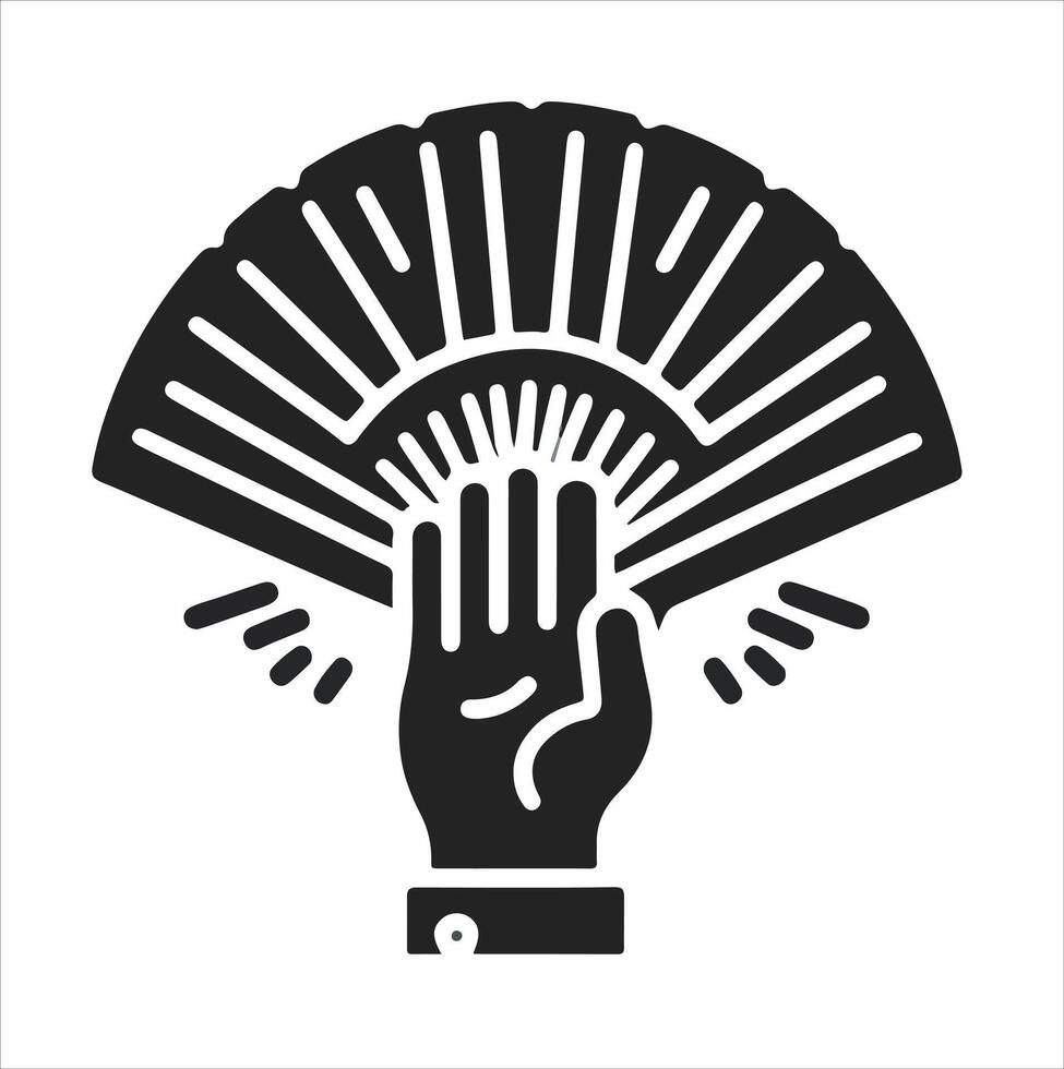 A Hand fan icon with black silhouette and white background vector