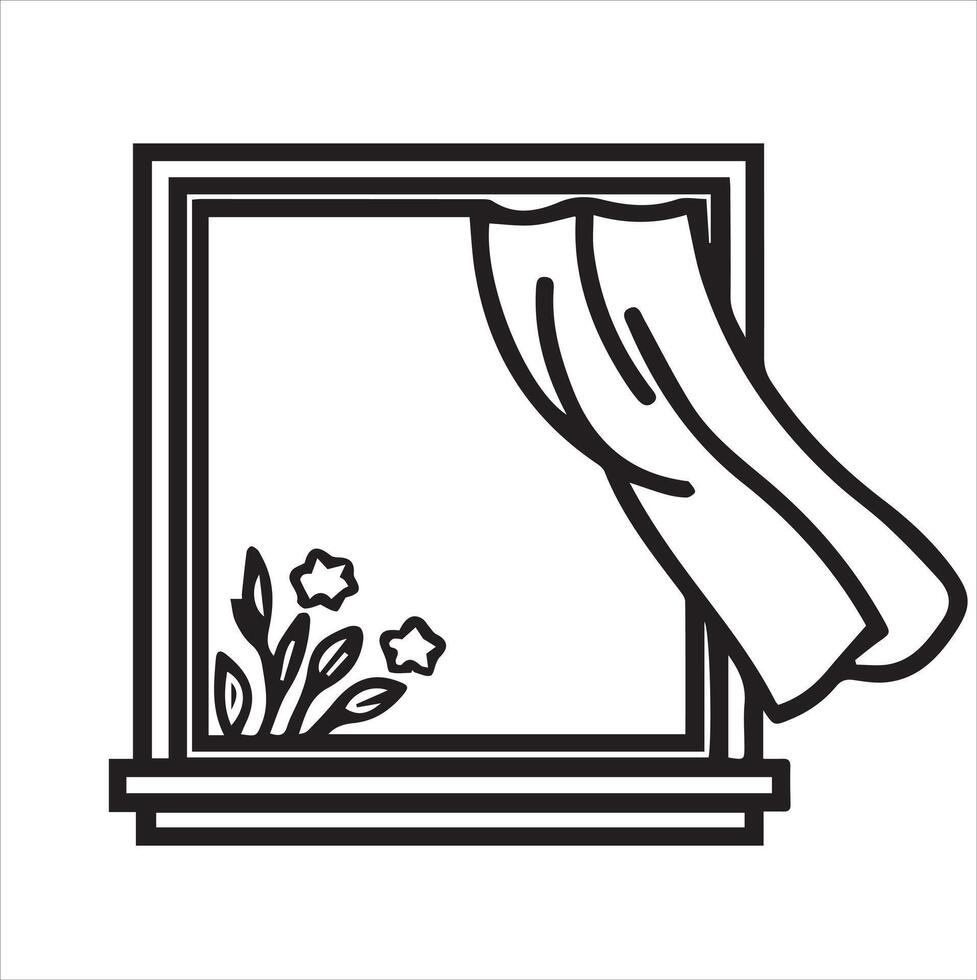 A line-drawn illustration of a window or mirror in black and white. vector