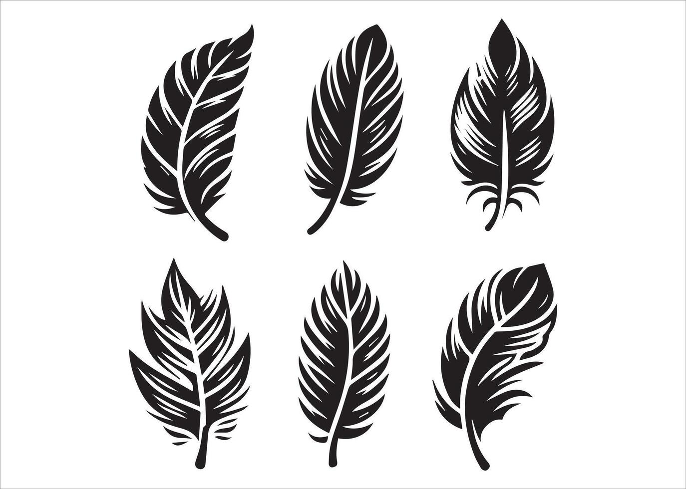 silhouette Feather Set icon type, distinct feather logo position, isolated on a white background vector
