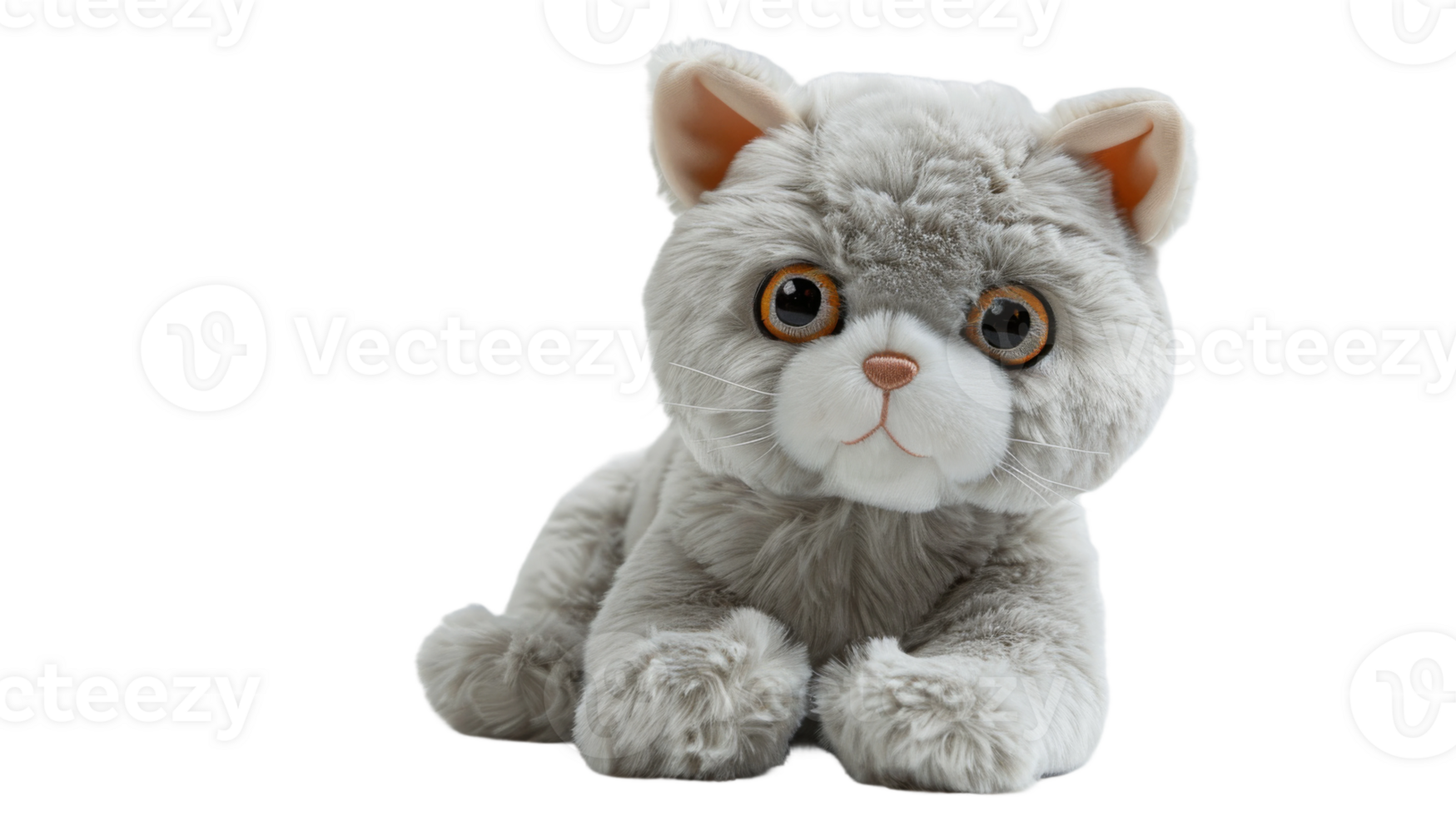 Realistic cat plush toy with embroidered eyes on the transparent background, Format png