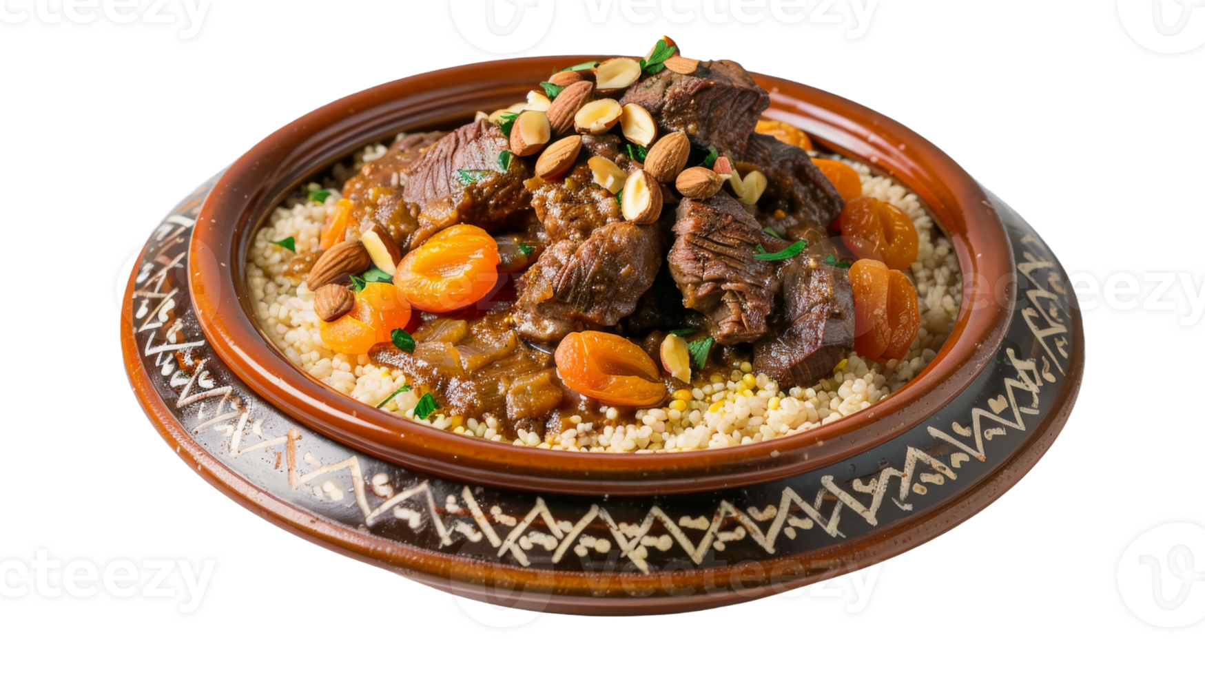 Moroccan tagine with lamb on the transparent background, Format png