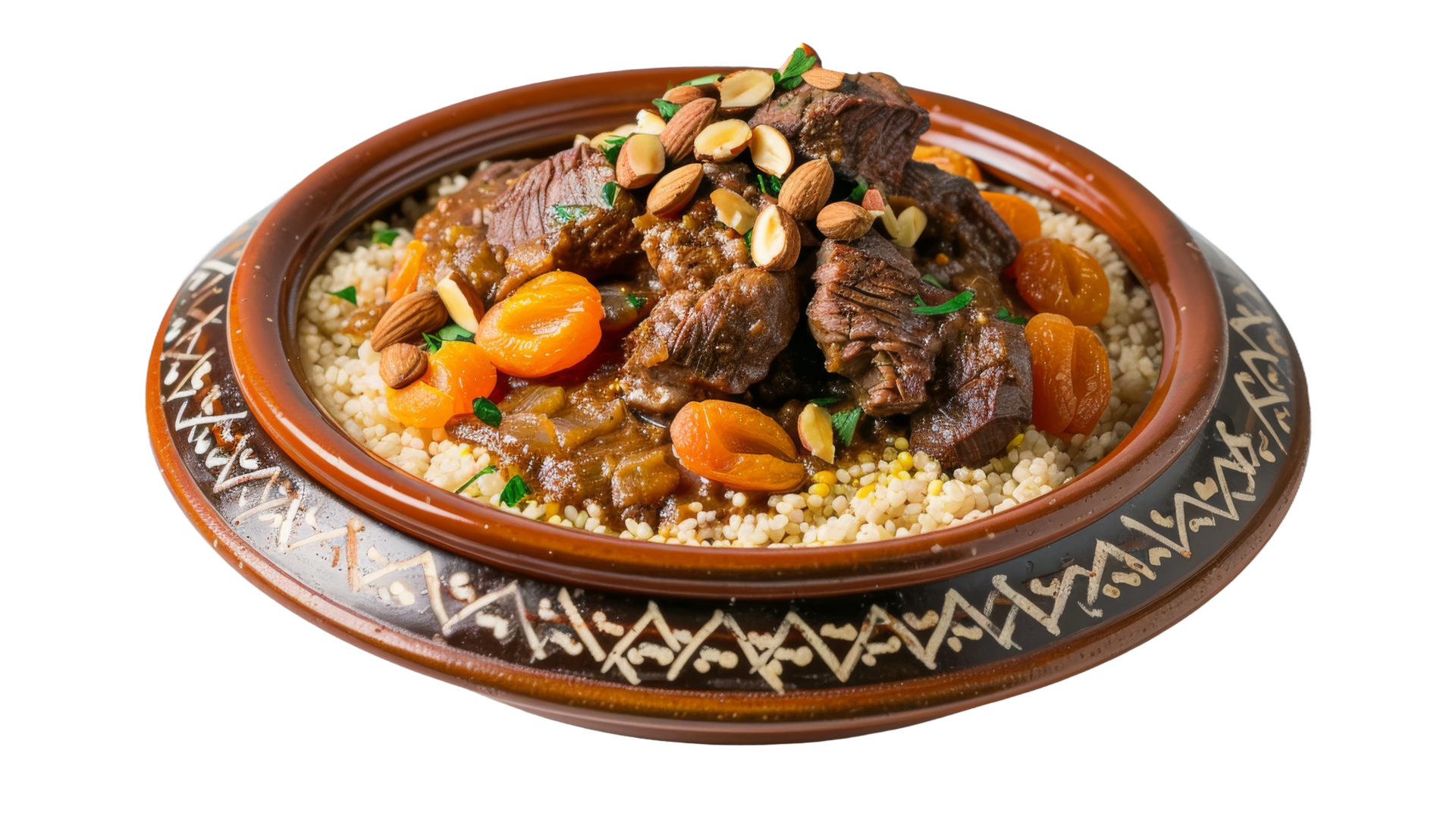 Moroccan tagine with lamb on the transparent background, Format
