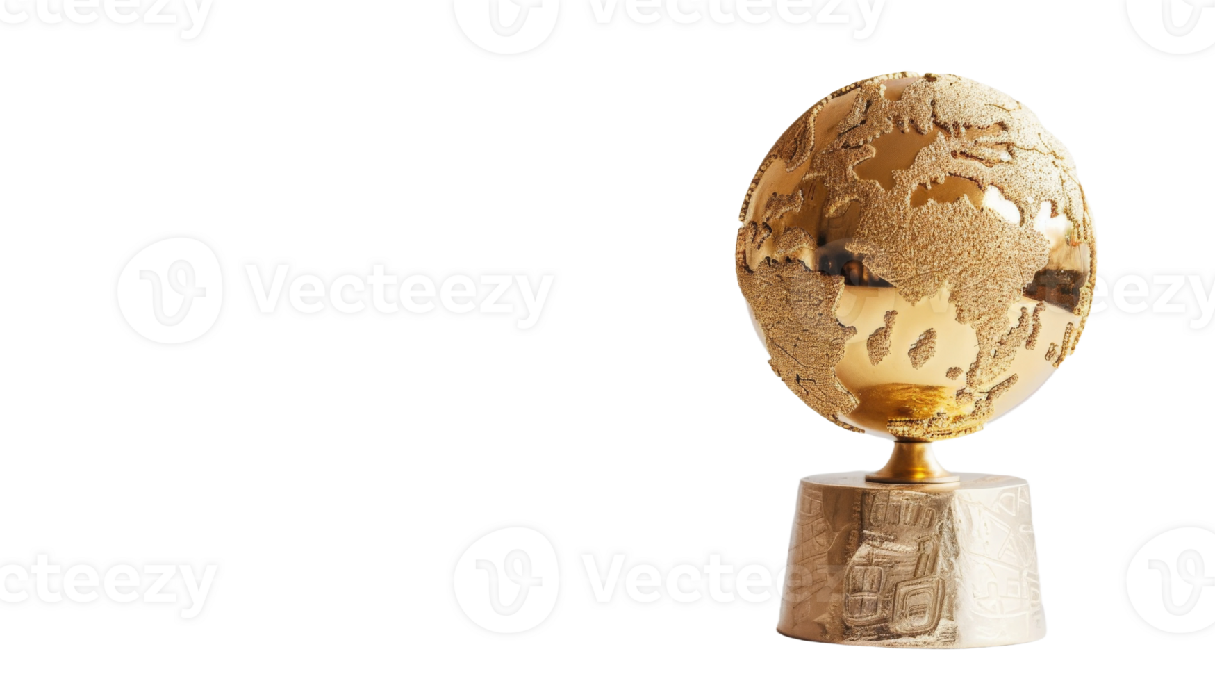 Trophy resembling a globe, captured in a forced perspective shot on the transparent background, Format png