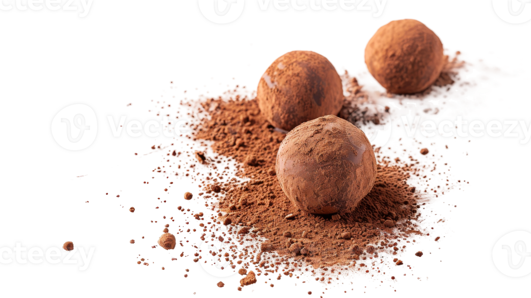 Handcrafted gourmet truffles dusted with fine cocoa powder on the transparent background, Format png