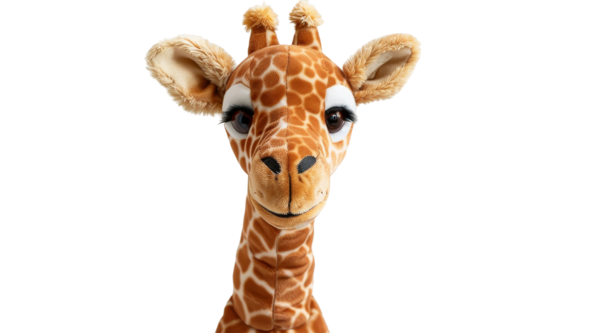 Realistic giraffe plush toy, adorably cute on the transparent