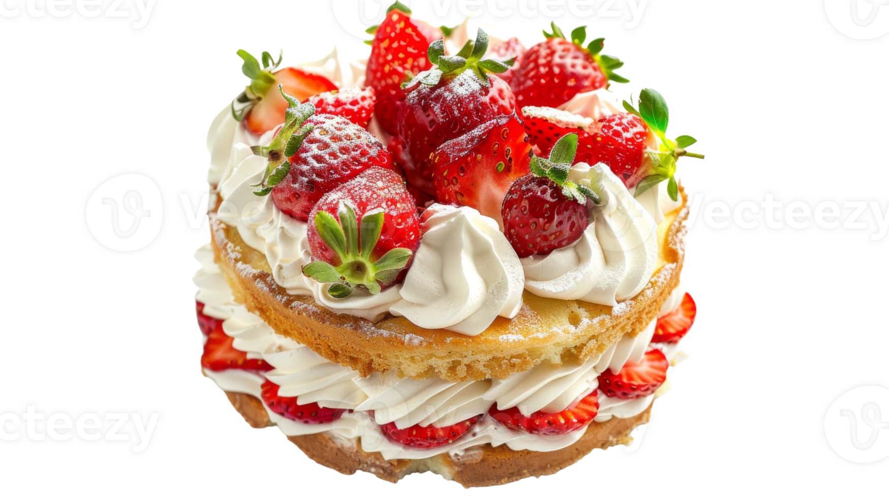Strawberry cake, layered with whipped cream on the transparent background, Format png