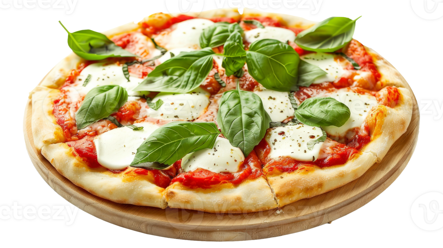 Margherita pizza topped with fresh mozzarella on the transparent background, Format png