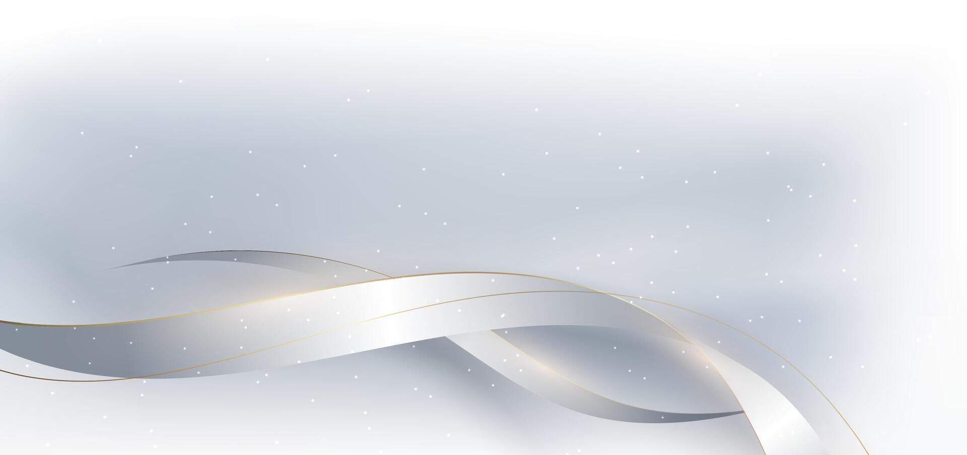 Luxury white background with white ribbon shape and lighting effect. Template copy space for text. vector