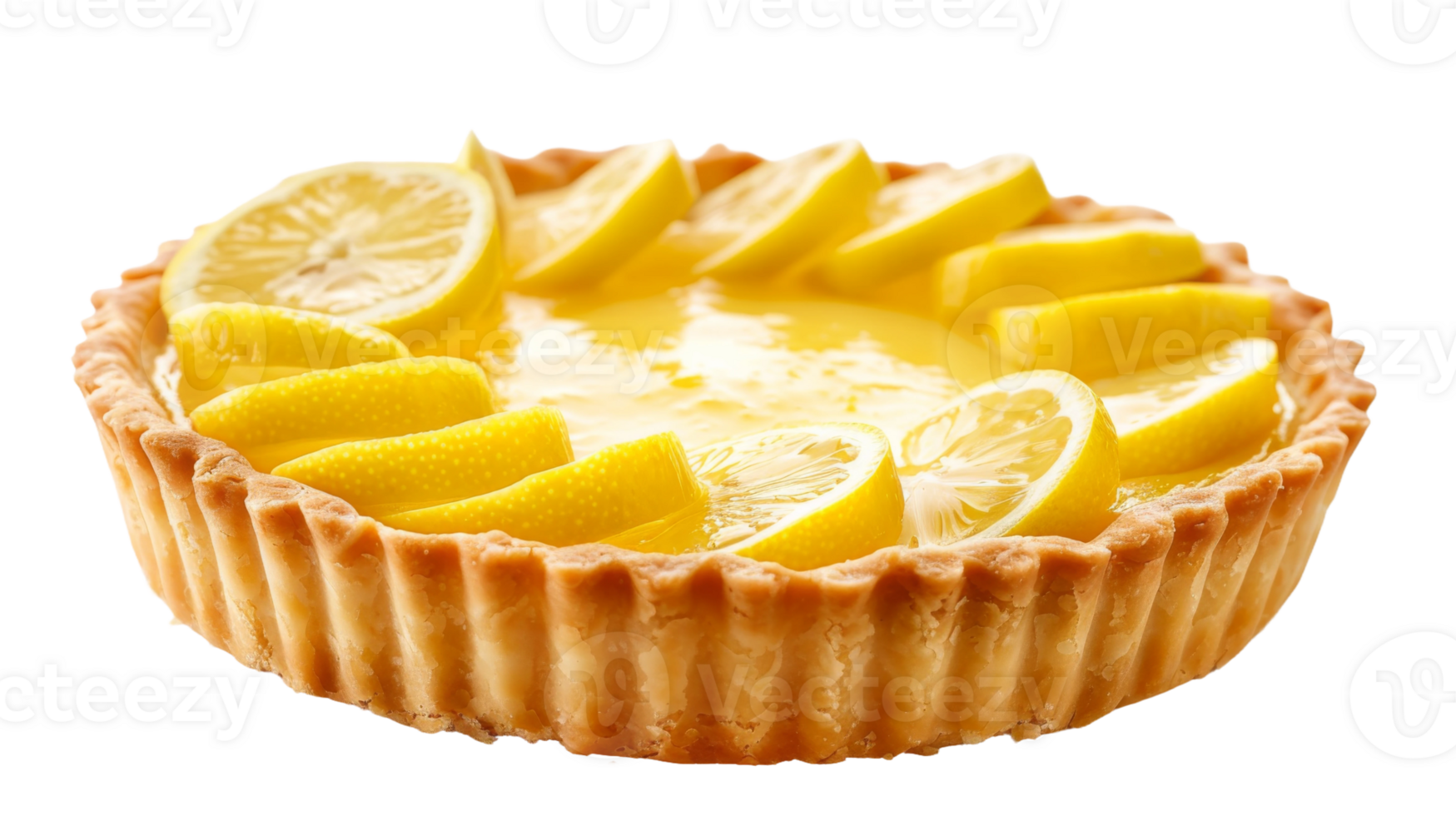 Lemon tart with a brittle pastry crust on the transparent background, Format png