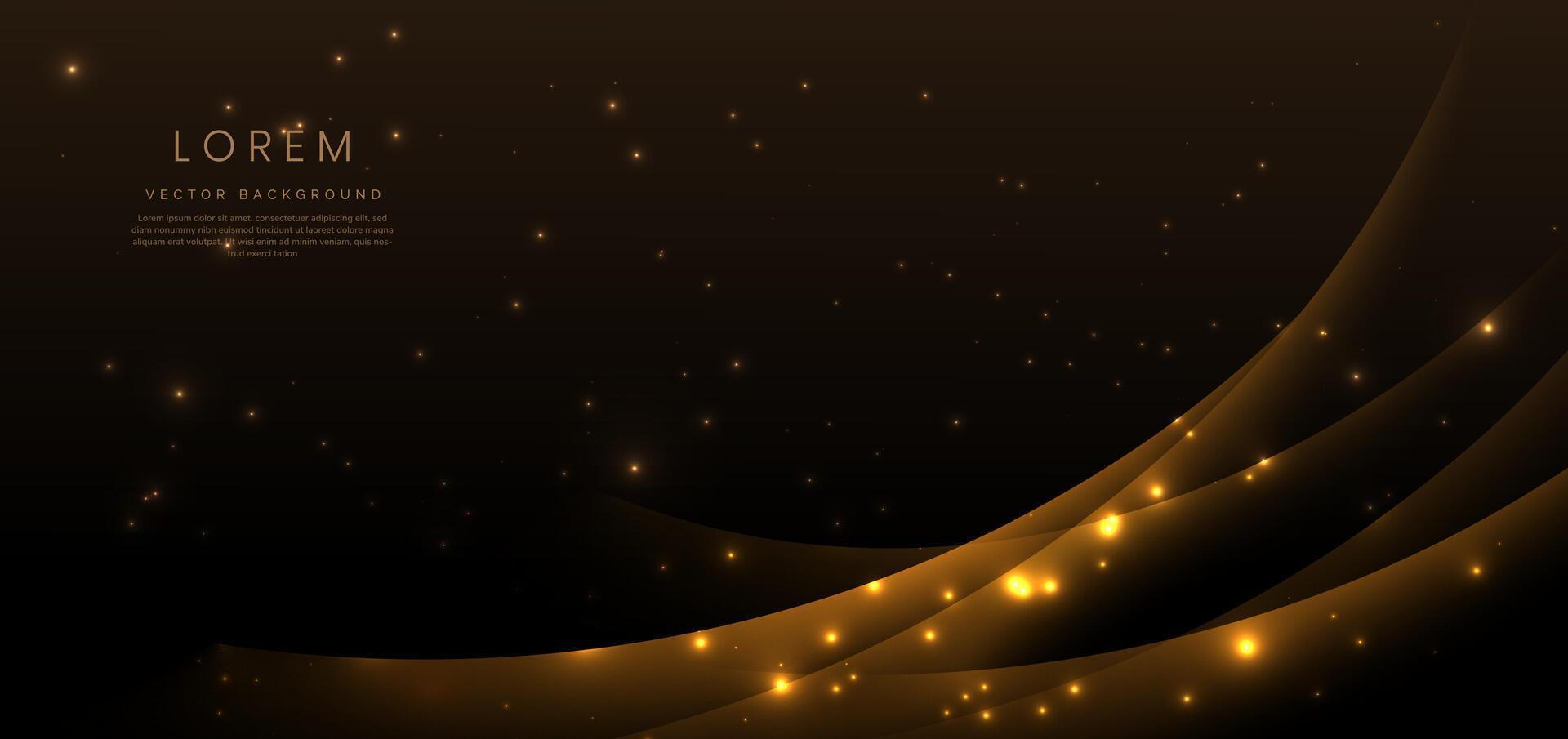 Luxury dark brown background with curved glowing golden line lighting effect sparkle. Template premium award ceremony design. vector
