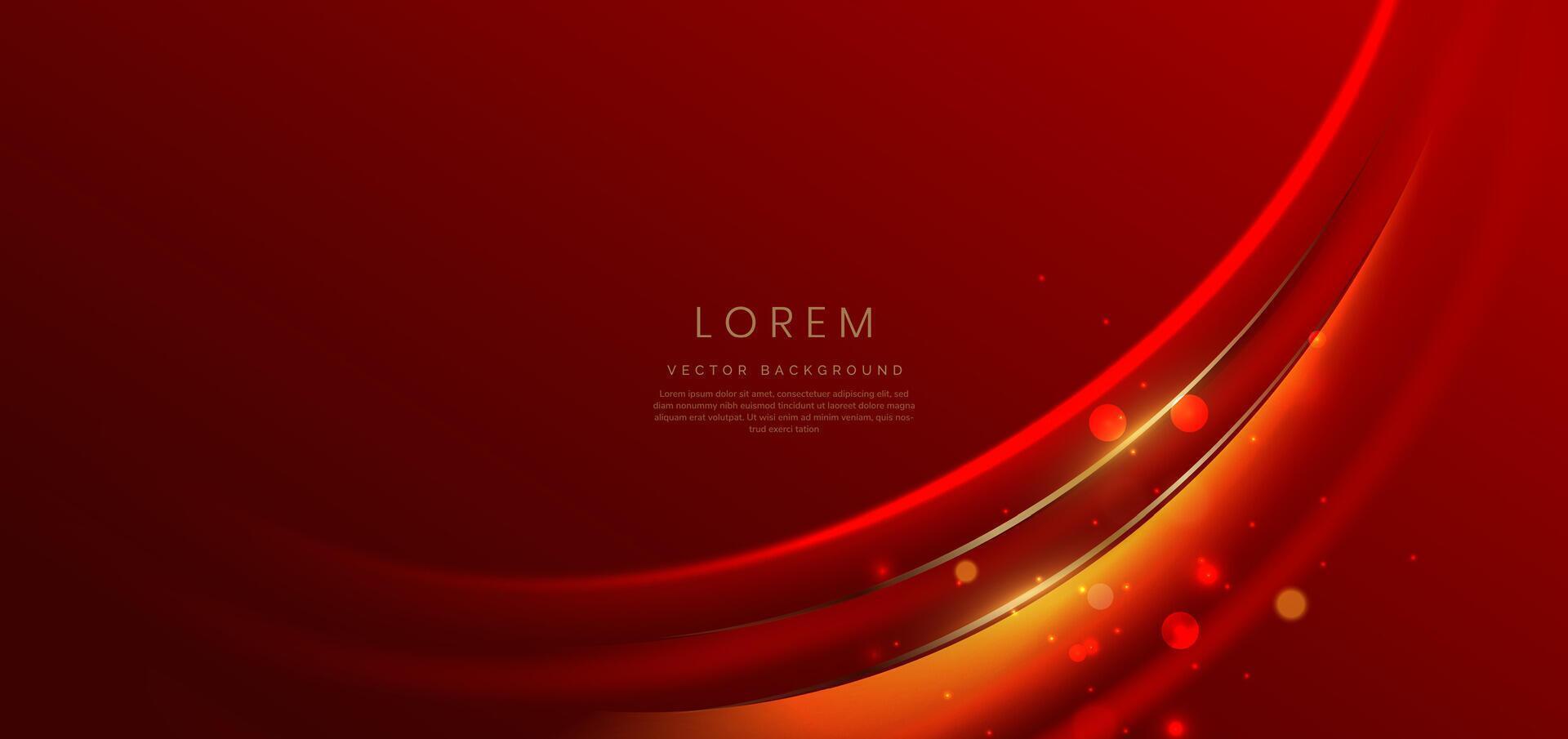 Luxury red background with curved glowing red and golden line lighting effect sparkle. Template premium award ceremony design. vector
