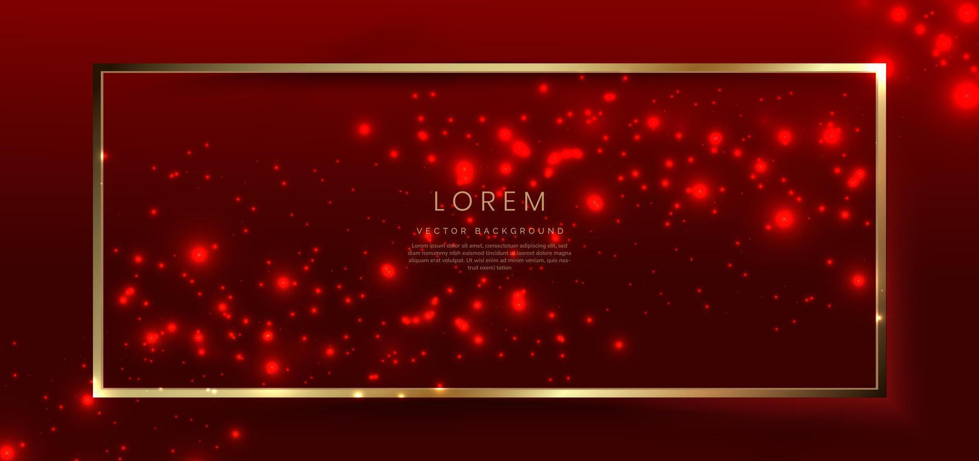 Abstract gold frame with dot lighting effect on red background with copy space for text. Luxury frame design style. vector
