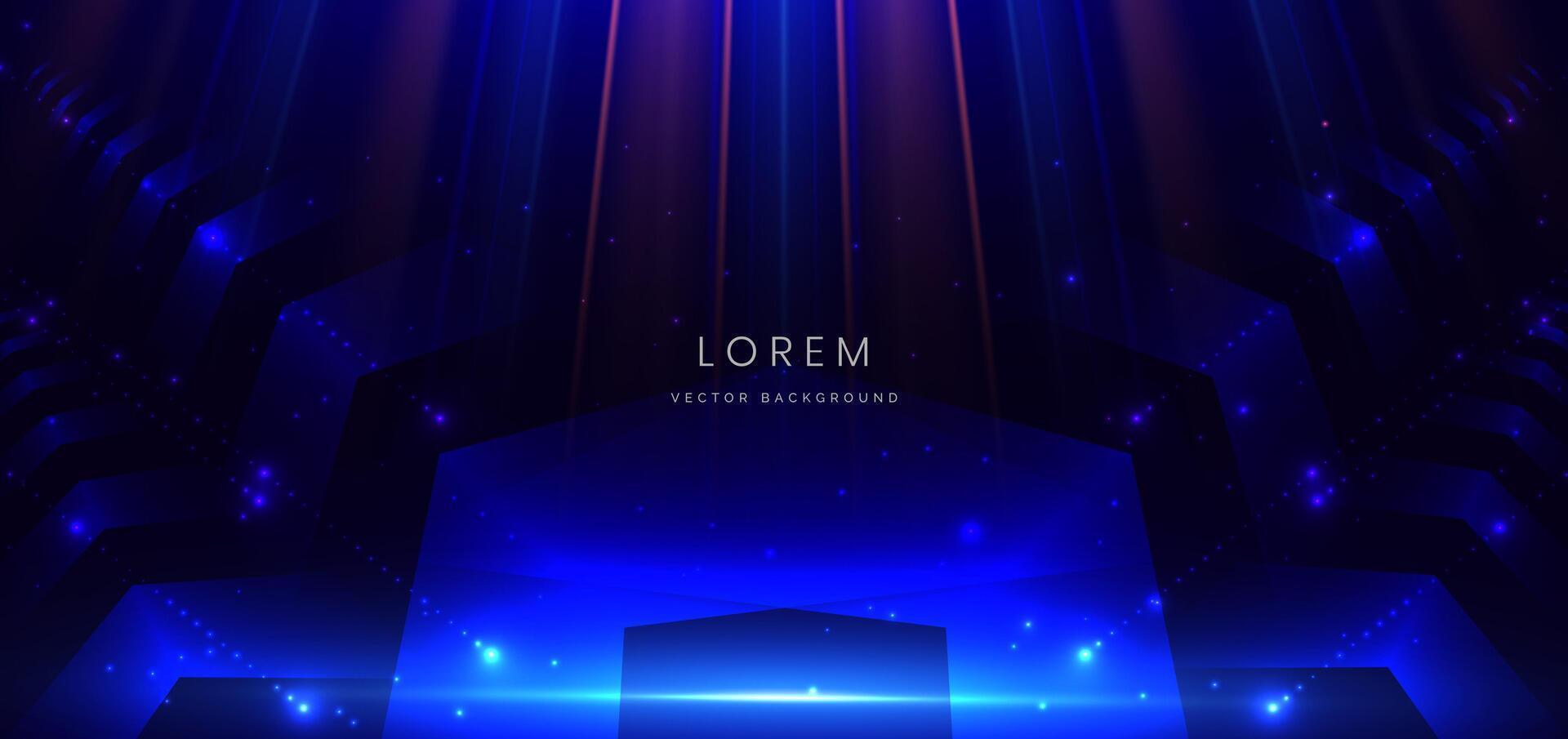 Abstract technology futuristic neon geometric glowing blue and red light lines with speed motion blur effect on dark blue background. vector