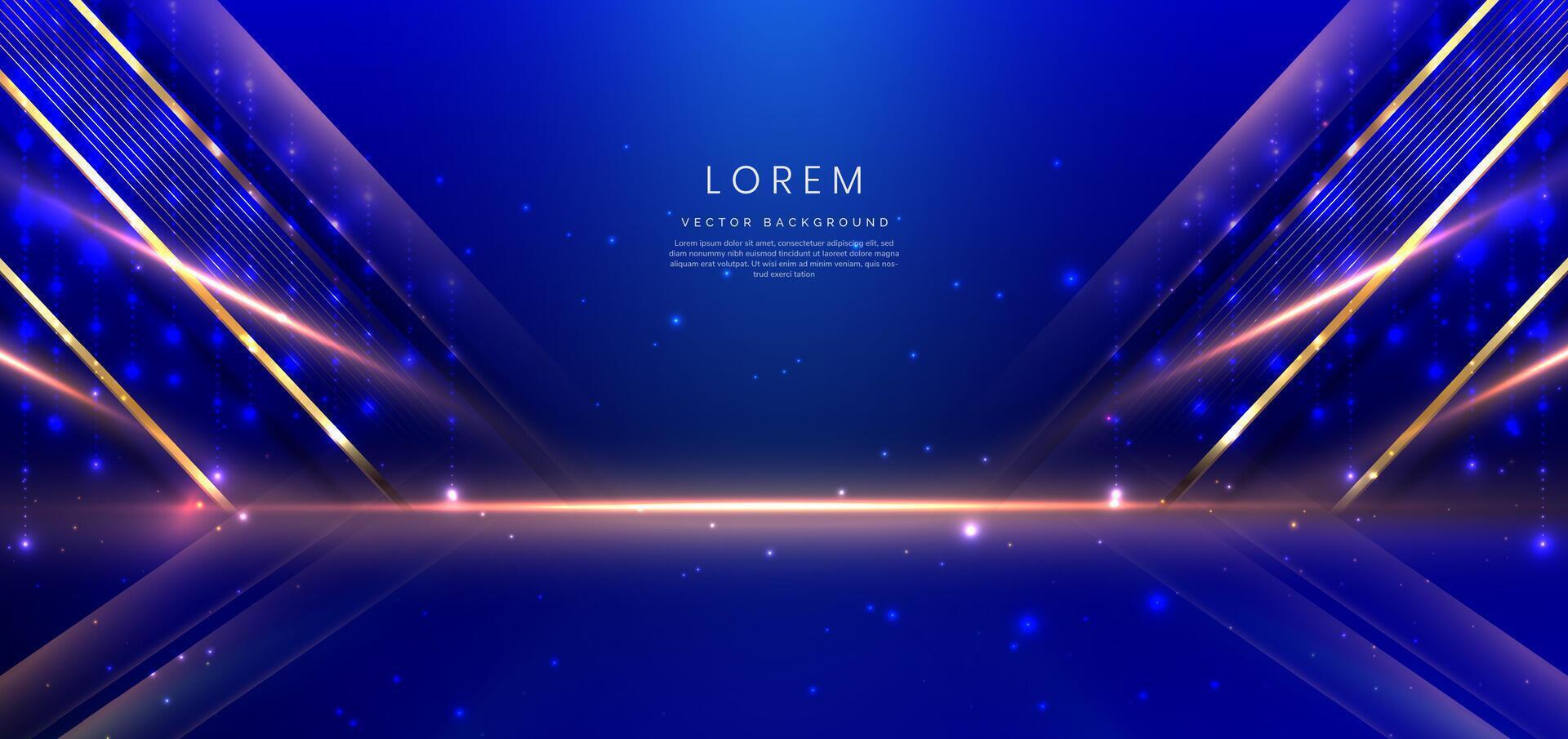 Elegant blue stage background with blue dot neon line and lighting effect sparkle. Luxury template award design. vector