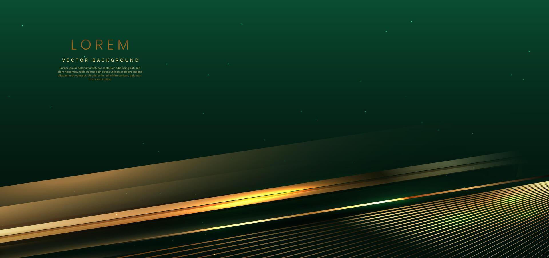 Abstract elegant dark green background with golden line and lighting effect sparkle. Luxury template design. vector